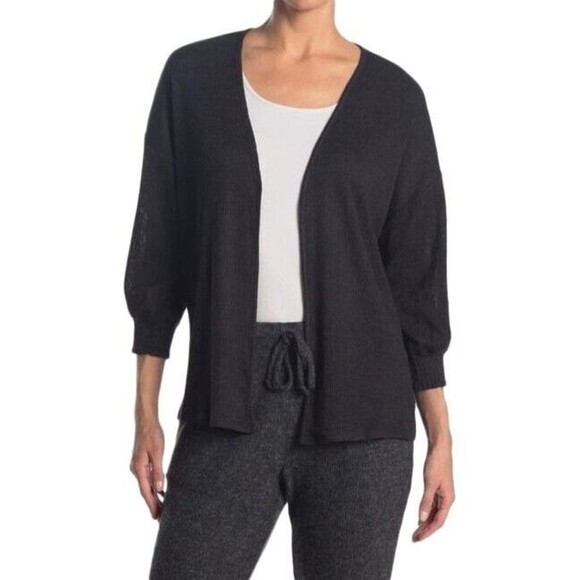 Collective Concepts Ribbed Hacci Cardigan Black Womens 1X Plus Open Front NWT - Picture 1 of 9